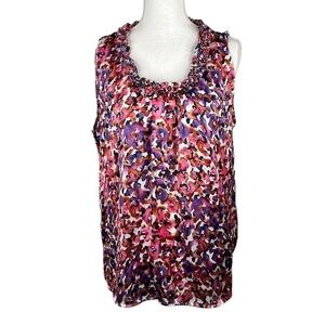 Elementz Floral Ruffle Neck Short Sleeve Top Size Large